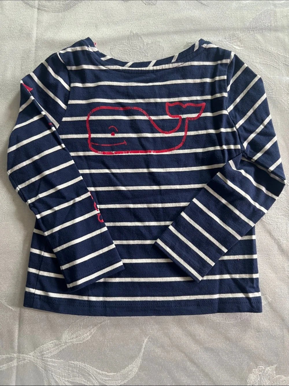 Vineyard Vines Navy & White Striped Long-Sleeve Tee with Pink Logo Print